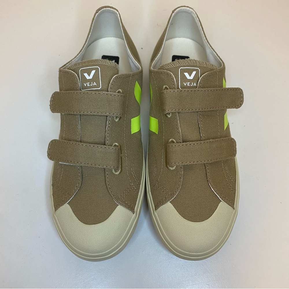 VEJA x BONPOINT Ollie Touch Strap Canvas Sneakers Dune Beige Sz 35 US 4 Unisex - Picture 5 of 11